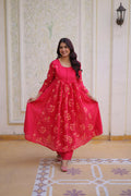 Teeya Creation Womens New Fancy Mul Chanderi With Embroidered Work Gown Set