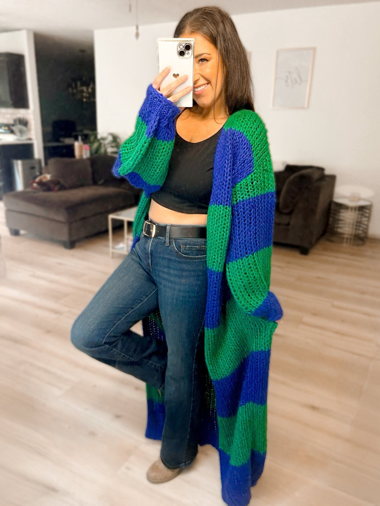 Oversized Chunky Striped Balloon Sleeve Duster