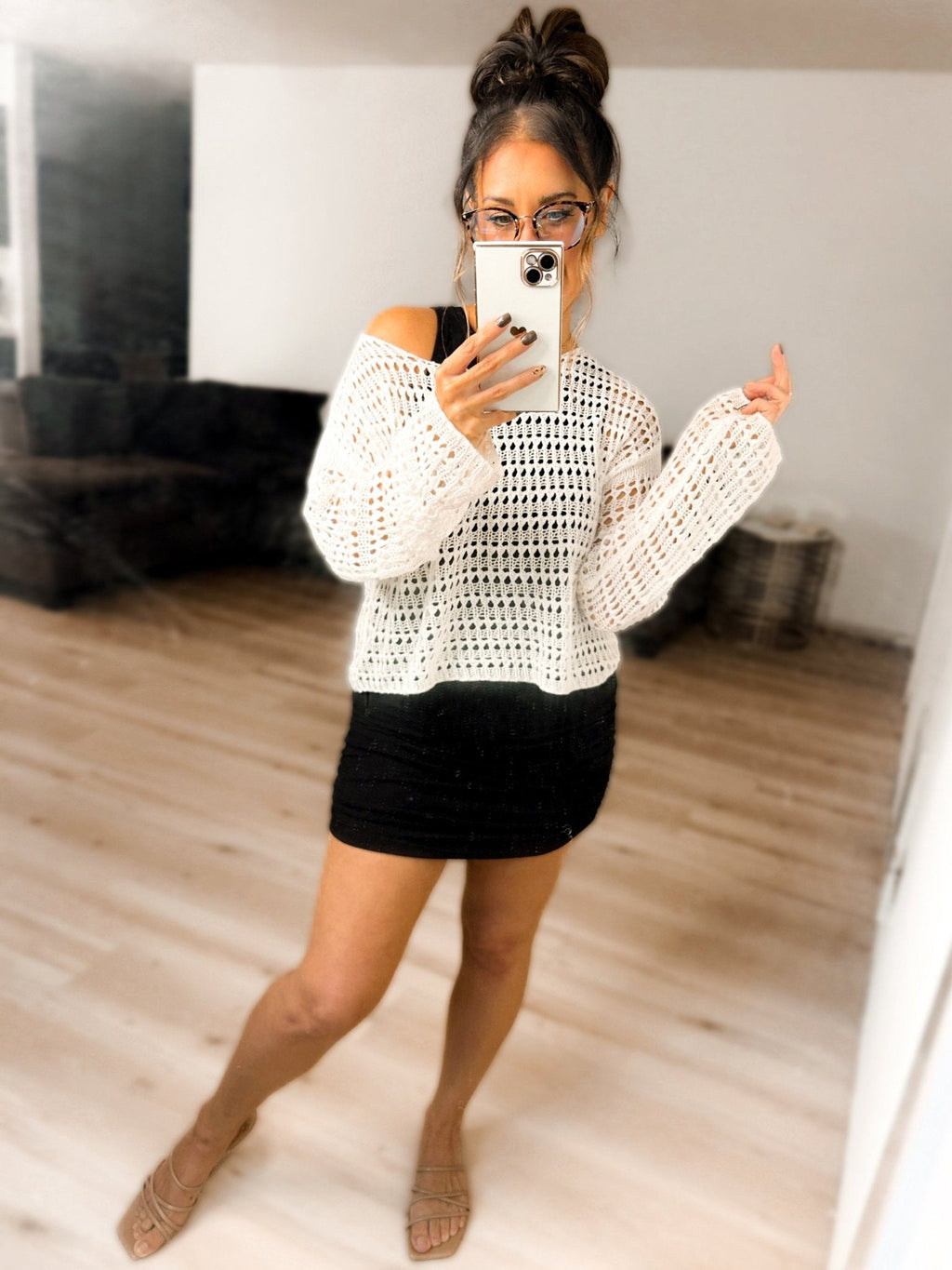 Wide Sleeve Crochet Crop Top Coverup