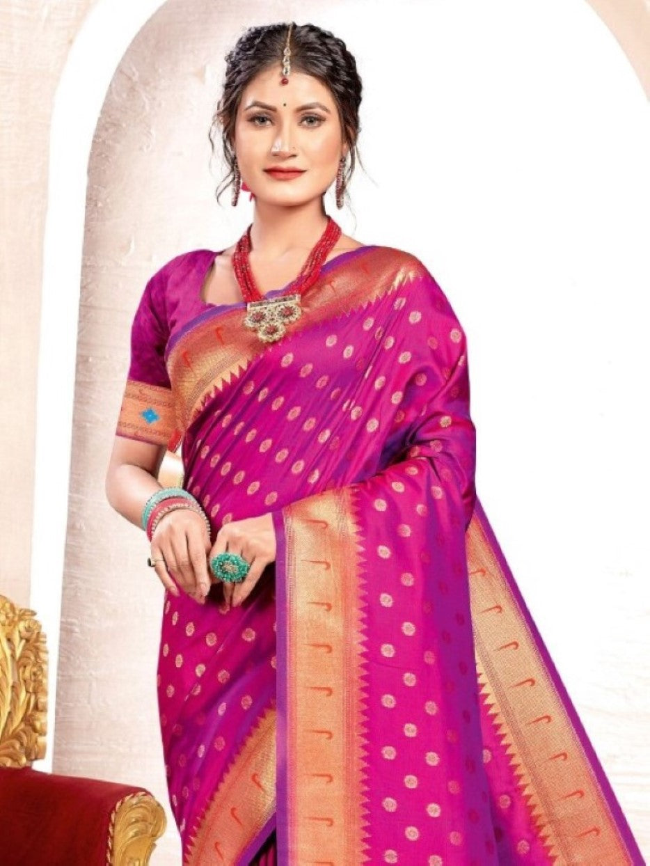 Anaita Purple Banarasi Saree With Blouse Piece
