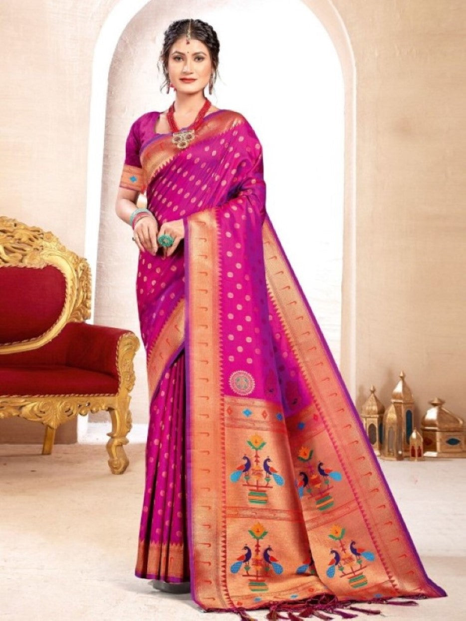 Anaita Purple Banarasi Saree With Blouse Piece