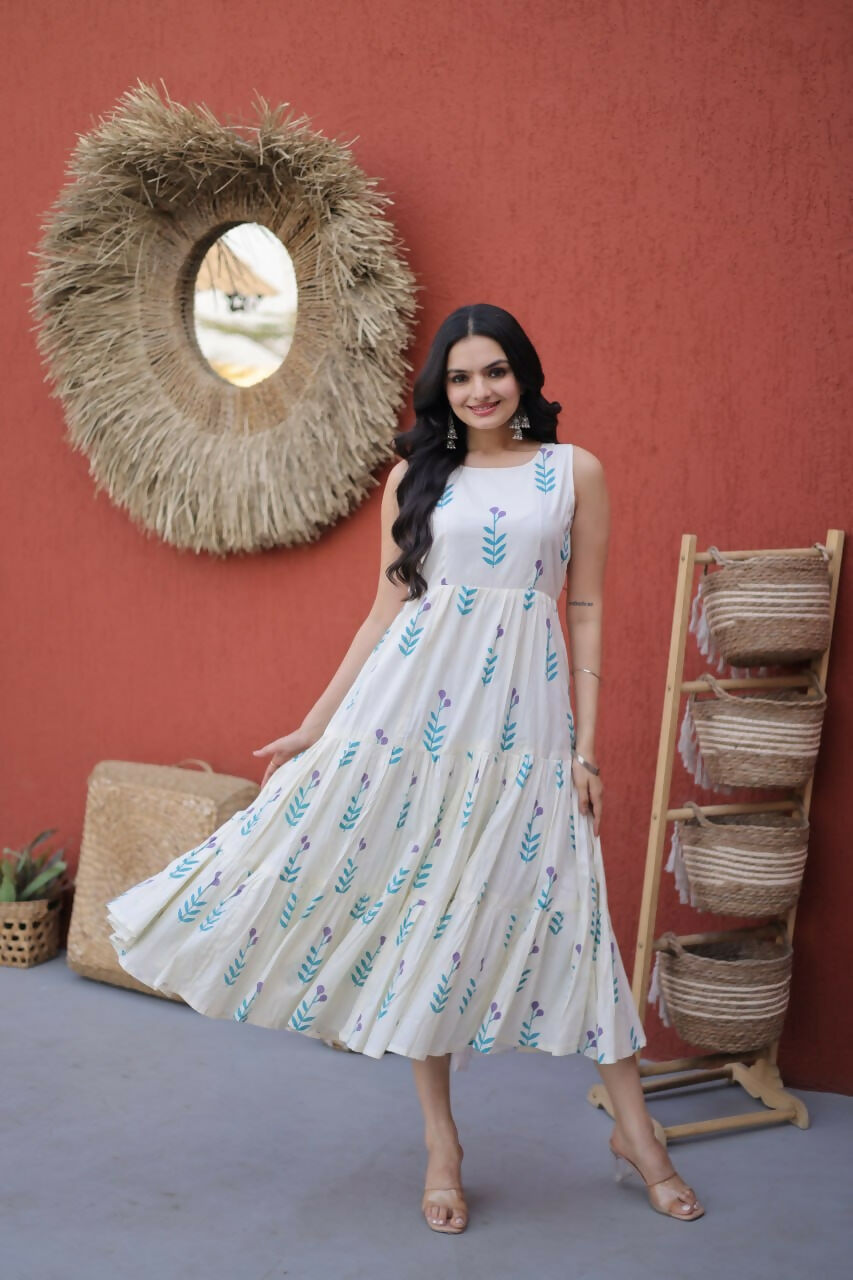 Teeya Creation Womens New Trendy Summer War Printed Cotton Gown Set-Blue