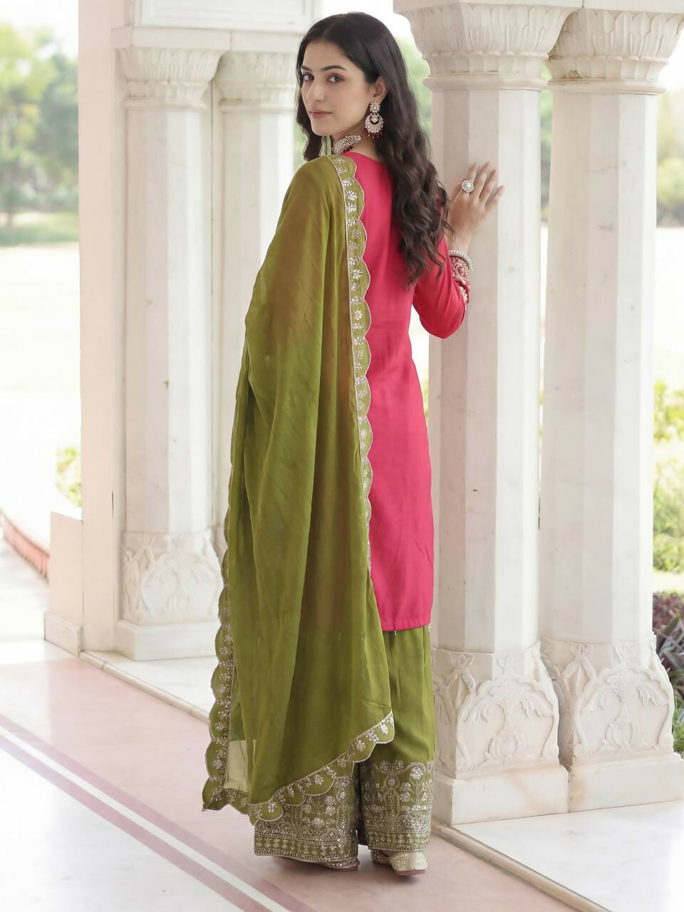 Teeya Creation Rani Chinon Silk Designer Wedding Wear Embroidery Work Palazzo