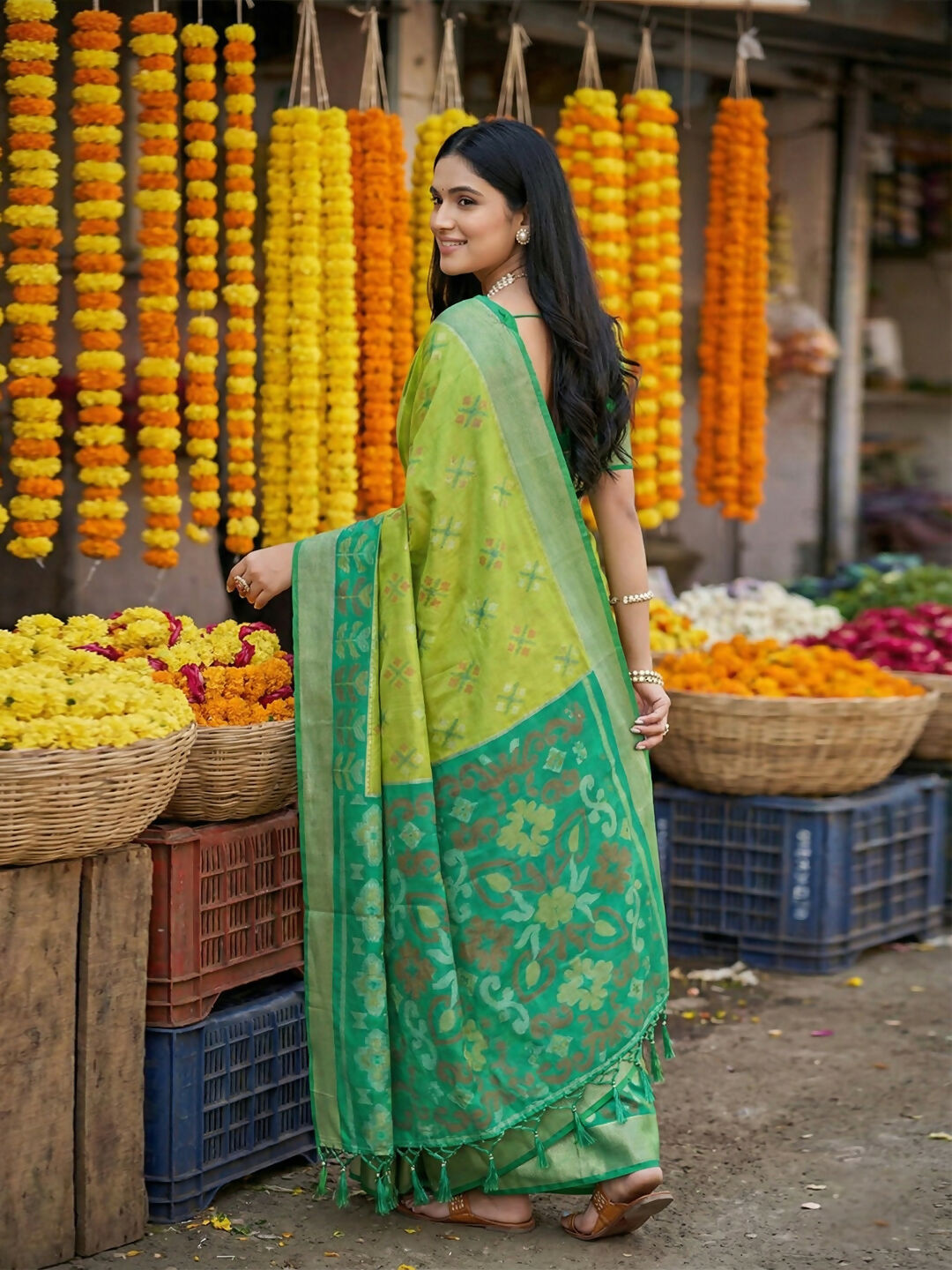 Shree Shyam Fashion Light Green Pochampally Silk Saree