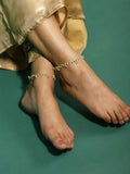 Gold-Polished White Kundan Studded Beaded Anklet - Ruby Raang