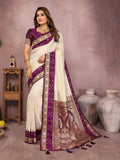 Aastha Fashion Cream Kalamkari Silk Zari Woven Saree