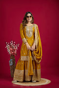 Joban Fashion Yellow Kurta Set Silk Sequins , Zari, Coding & Thread Embroidered work