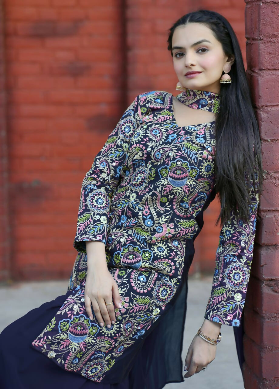 Teeya Creation Blue Color Tapeta Silk Embroidery Work Party Wear Palazzo Set