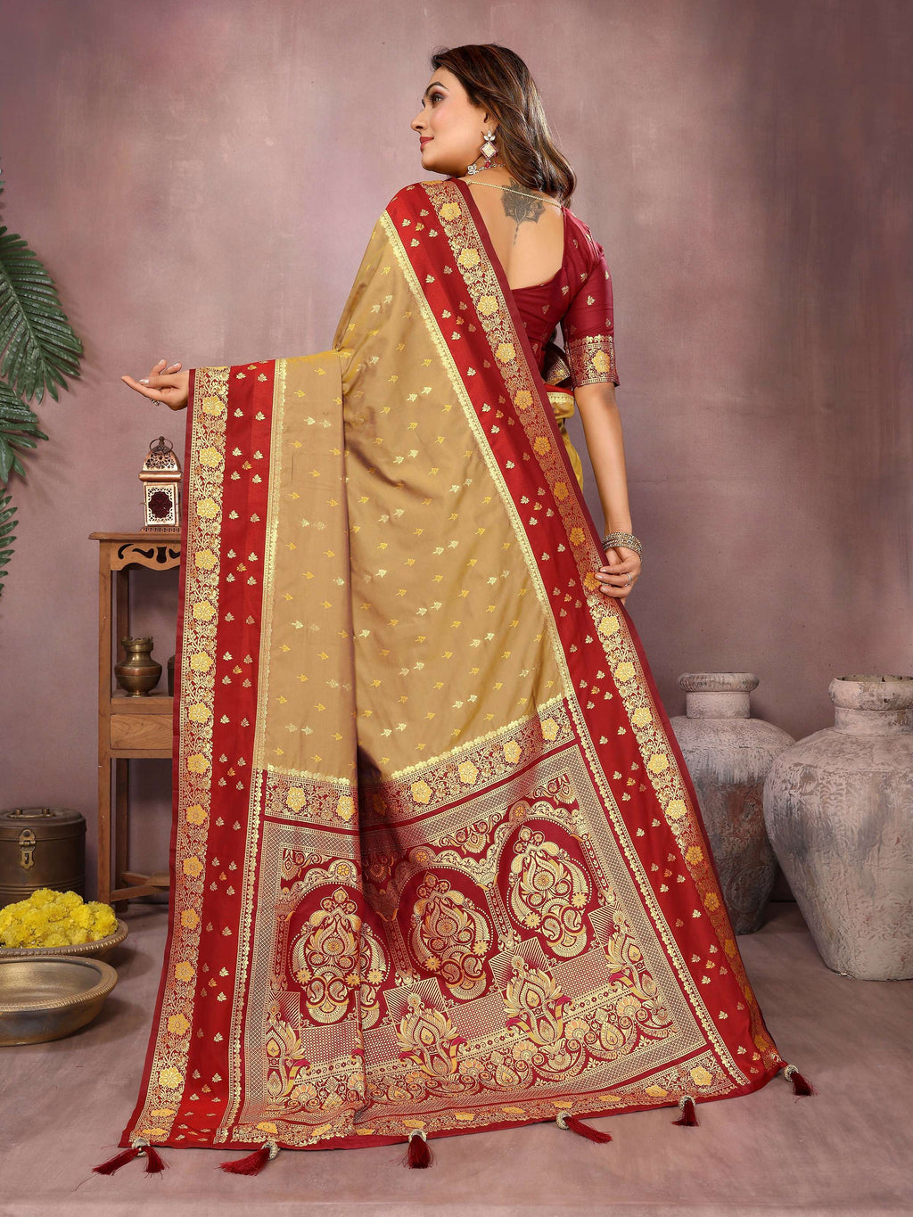 Aastha Fashion Mustard Kalamkari Silk Zari Woven Saree