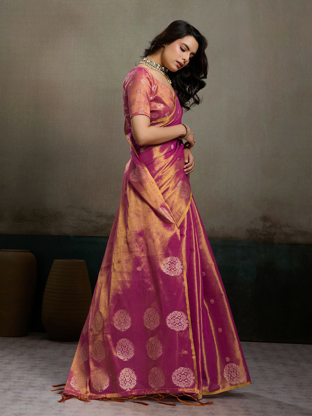 Shree Shyam Fashion Magenta Tissue Silk Saree