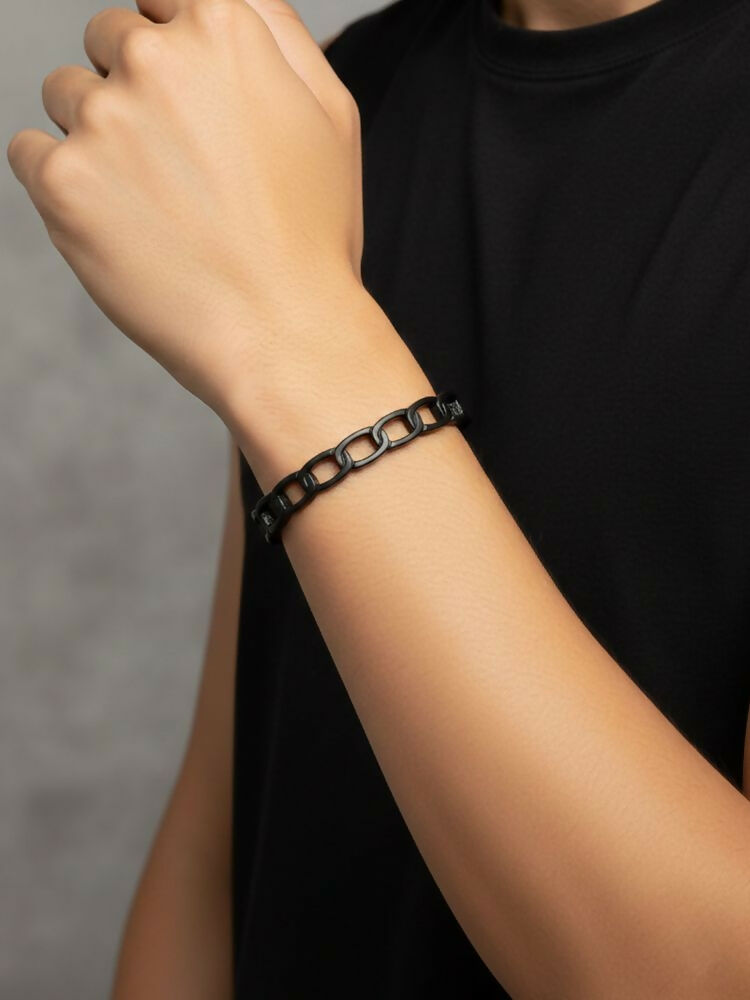 NVR Men's Rhodium Plated Cuff Bracelet