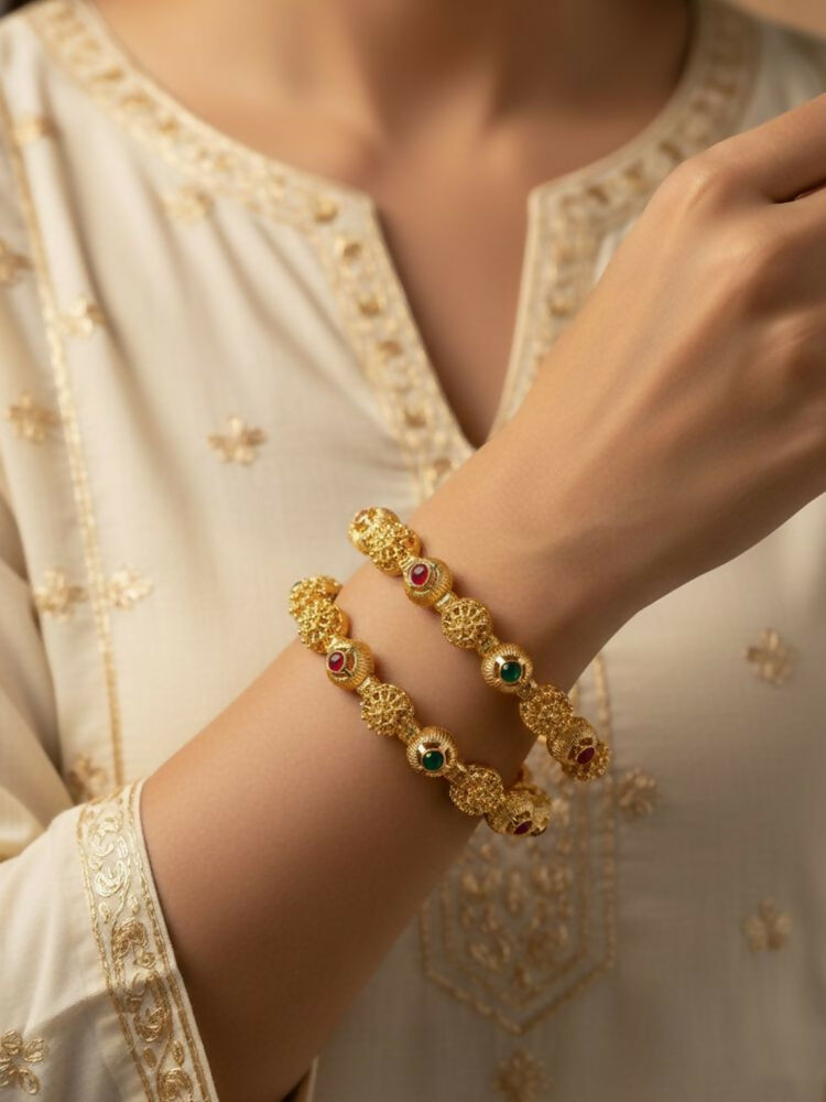 NVR Women Set of 2 Gold Plated Artificial Stone Bangle