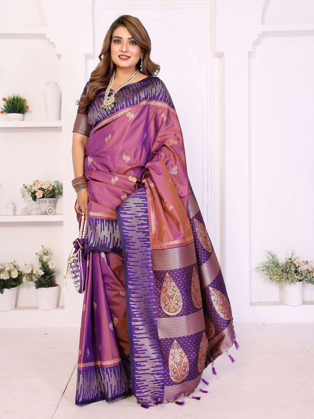 Aastha Fashion Purple South Soft Silk Zari Weaving Saree