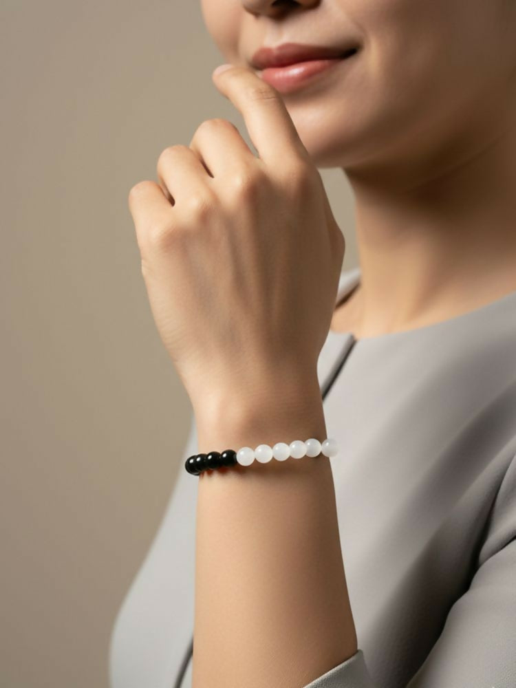 NVR Black & White Crystal Beaded Bracelet for Men & Women