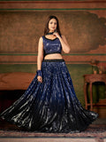 Wedding Designer Navy Blue Nylon Georgette Readymadelehenga Choli - Anbazaar