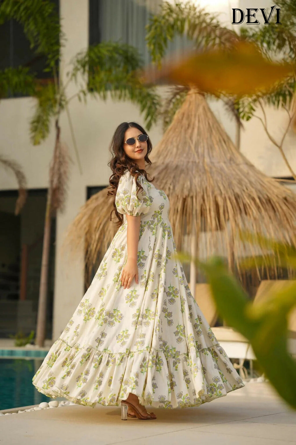 Aayaa Designer Printed Full Flared Gown - Multi Color