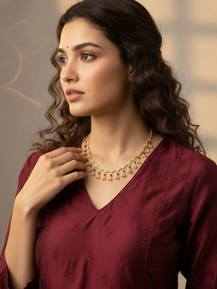 NVR Women Gold Plated Multicolour Minimal chain