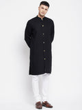 Even Apparels Black Pure Cotton Men's Sherwani Kurta With Open Front