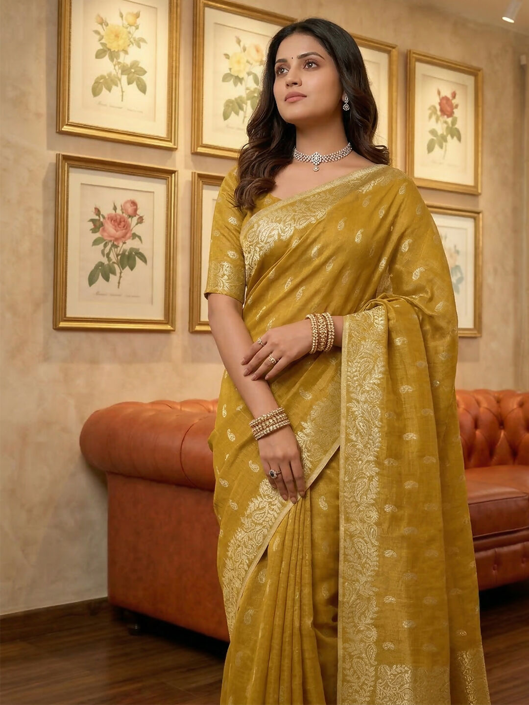 Shree Shyam Fashion Mustard Tissue Silk Saree