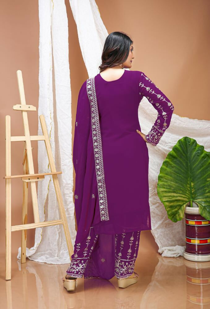 Lehenga Mart Designer Salwar Suit With Kurta, Pant, Dupatta For Women-Purple