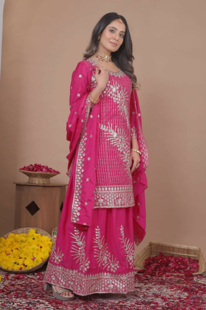 Teeya Creation Pink Color Natural Crepe Silk Wedding Wear Trending Salwar Suit