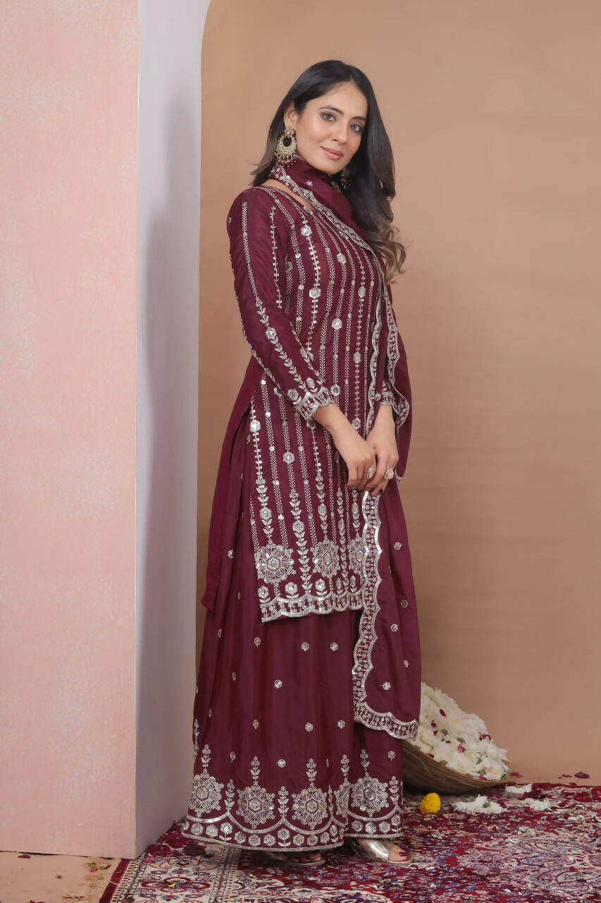 Teeya Creation Maroon Color Natural Crepe Silk Wedding Wear Trending Salwar Suit