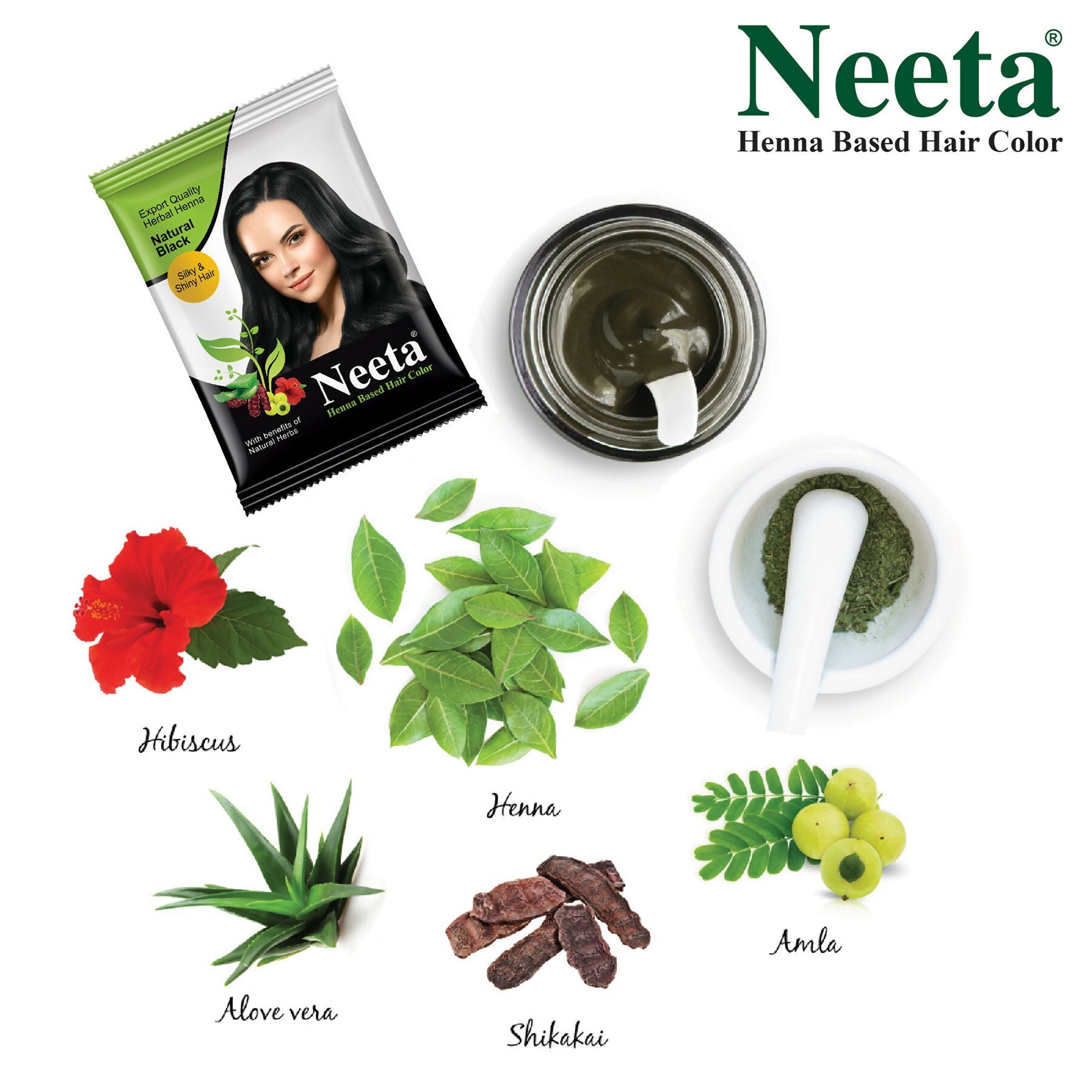 Neeta Hair Color Powder Natural Henna Based Hair Color (Pack of 10) Natural Black