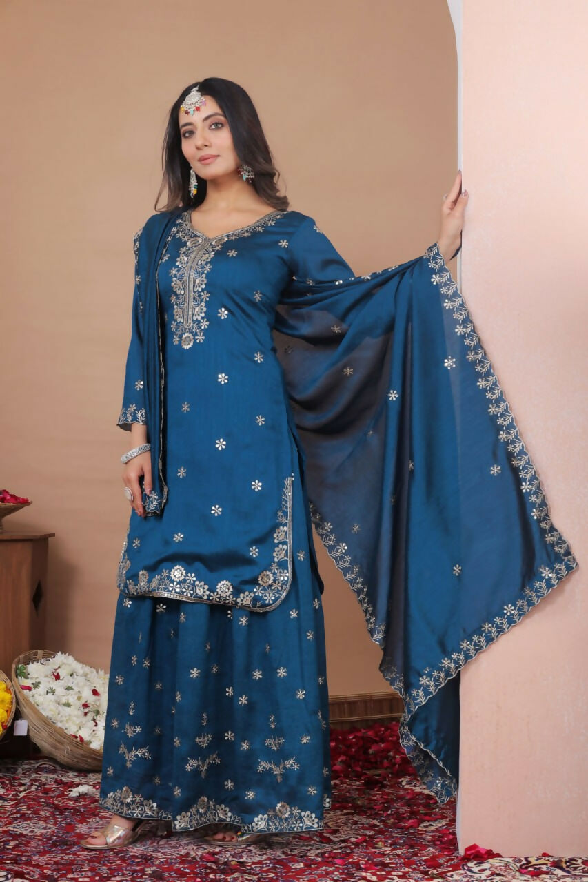 Teeya Creation Blue Color Vichitra Silk Wedding Wear Trending Salwar Suit