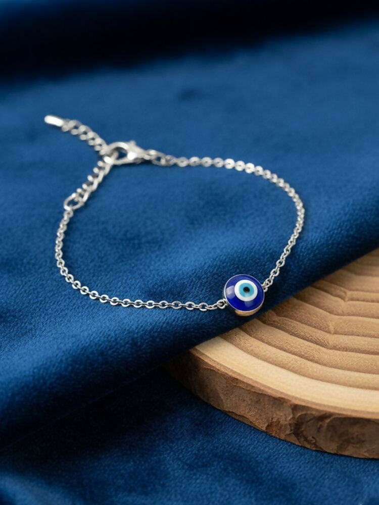 NVR Women Evil Eye Silver Plated Link Bracelet