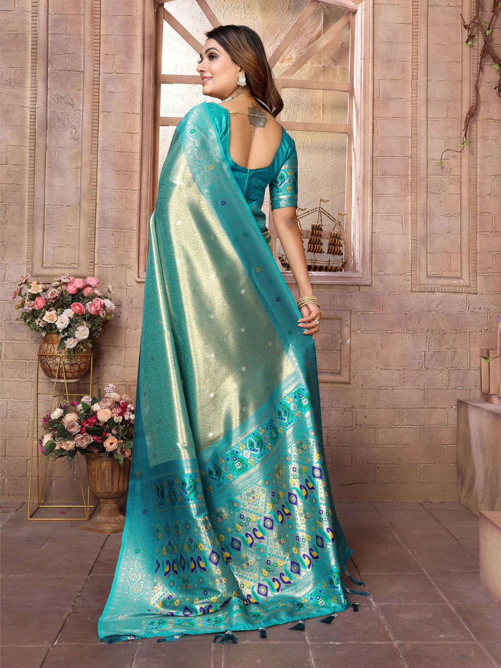 Aastha Fashion Sea Green Banarasi Tissue Silk Weaving Saree