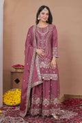 Lehenga Mart Designer Sharara Suit With Kurta, Sharara, Dupatta For Women-Mauve