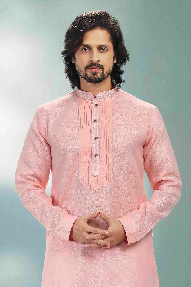Raivat Ethnic Linen Cotton Pintux Work Kurta Pajama In Pink Colour