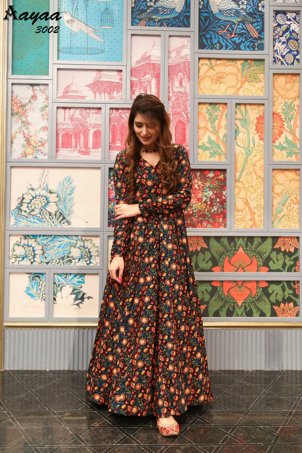 Aayaa Pure Ab Cotton Gown With Heavy Digital Print - Multi Color