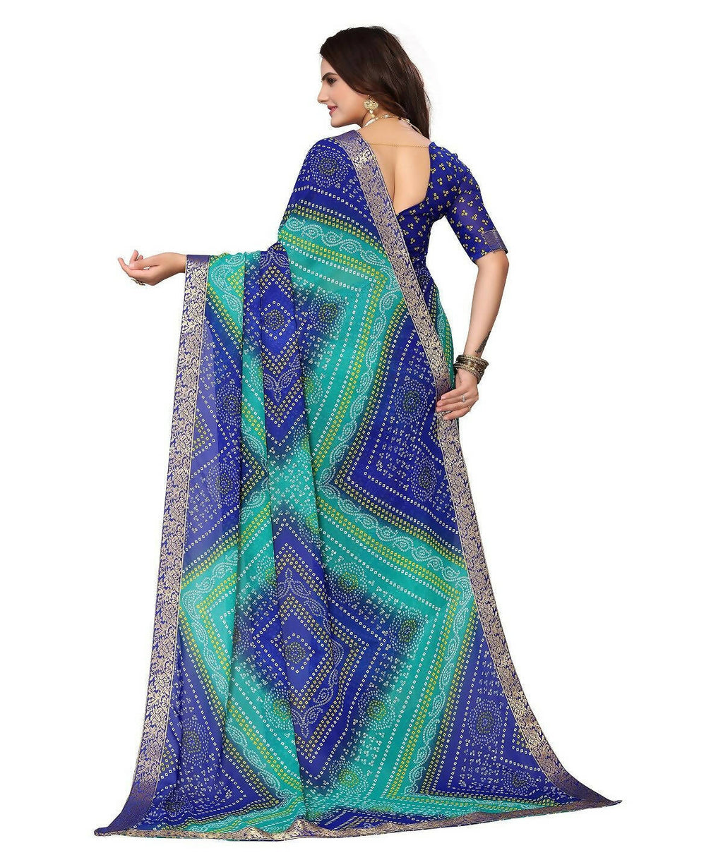 Vamika Blue Georgette Printed With Lace Saree (VERA BLUE)