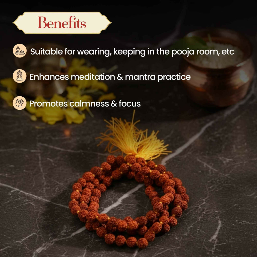 Pujashree Rudraksh Mala 4mm – Lightweight Sacred Bead Mala for Daily Wear & Meditation