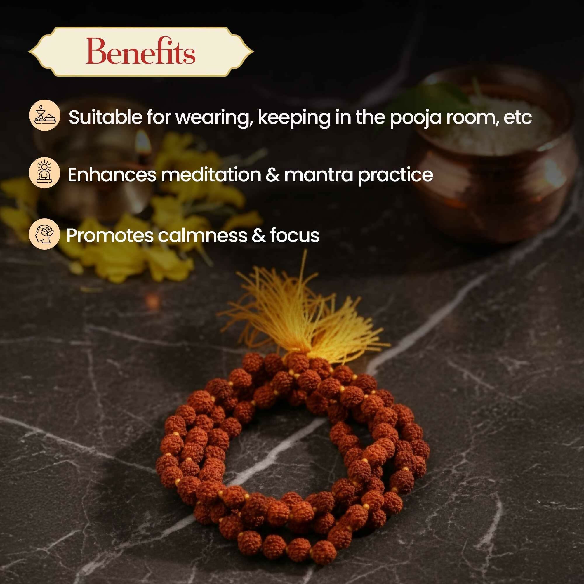 Pujashree Rudraksh Mala 4mm – Lightweight Sacred Bead Mala for Daily Wear & Meditation
