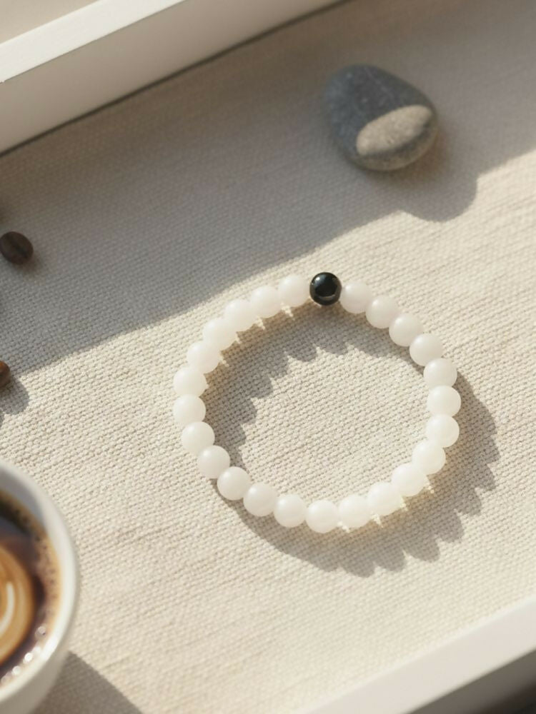 NVR White & Black Crystal Beaded Bracelet for Men & Women