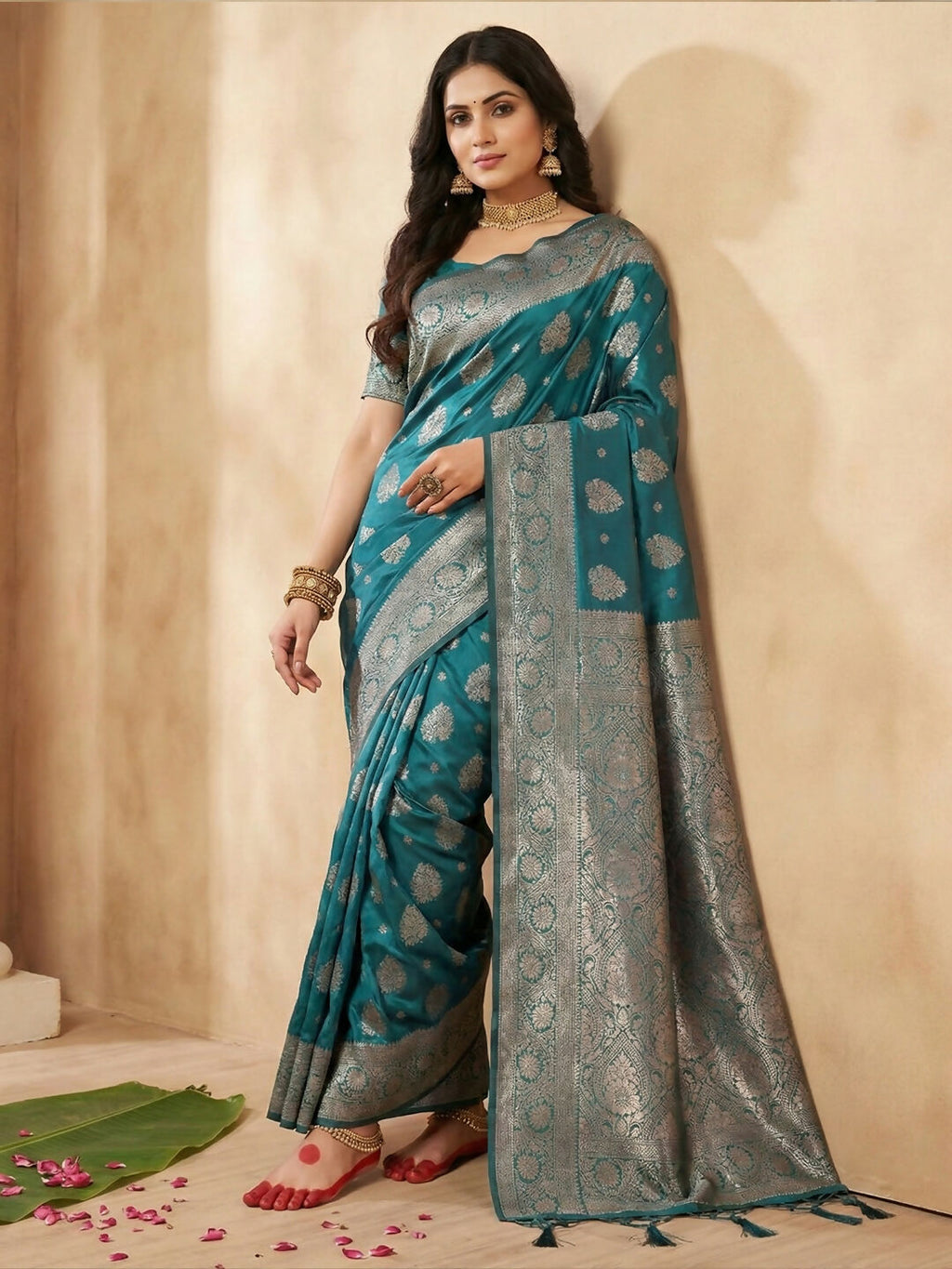 Shree Shyam Fashion Sea Green Silk Blend Saree