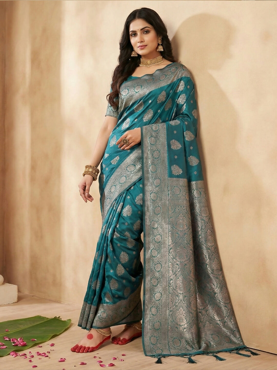 Shree Shyam Fashion Sea Green Silk Blend Saree