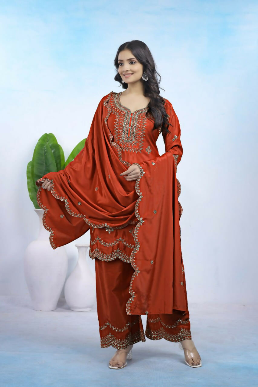 Joban Fashion Maroon Crepe Embroidered Sharara Set