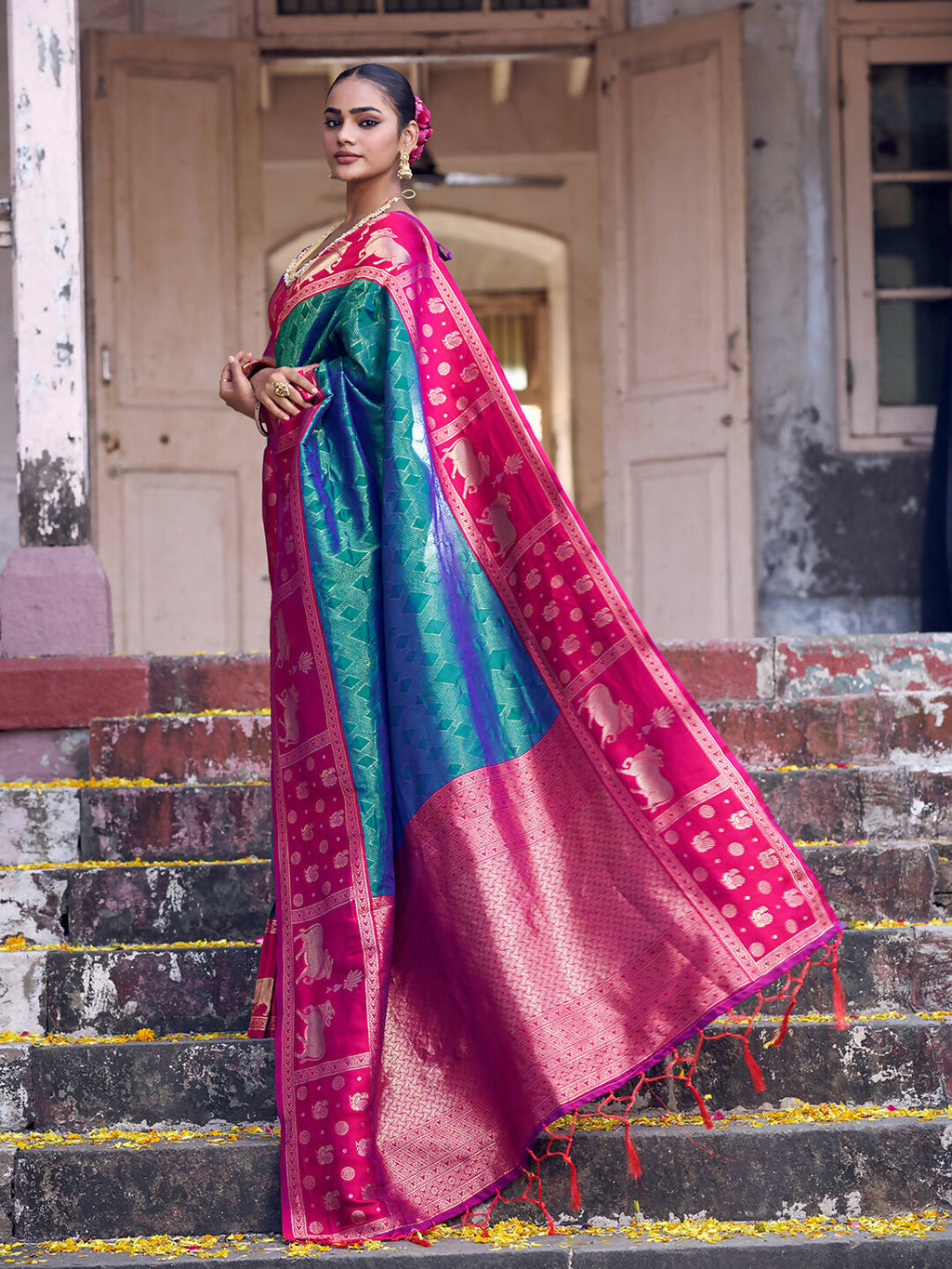 Shree Shyam Fashion Teal Soft Silk Saree