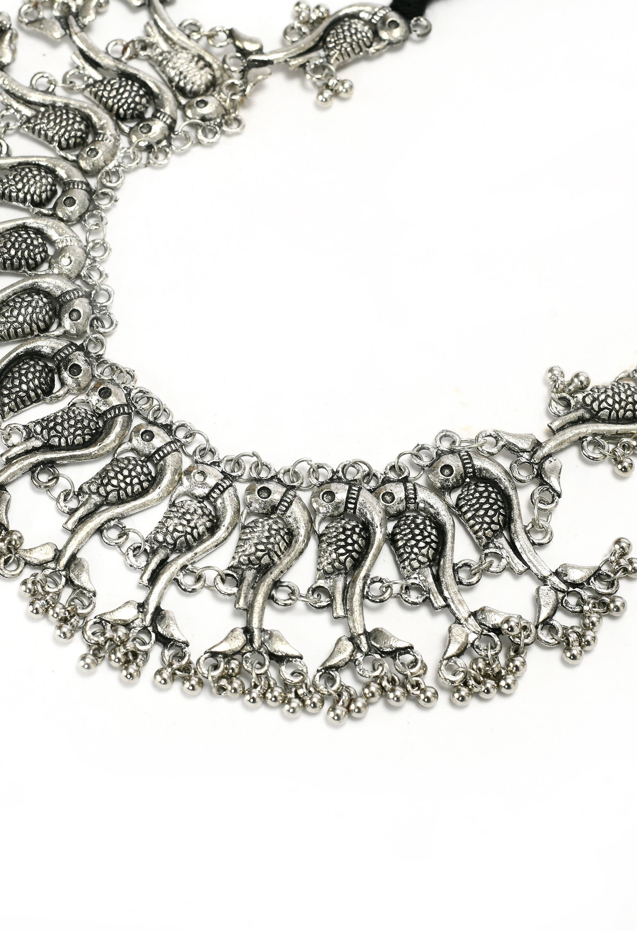 Mominos Fashion Johar Kamal Oxidised Silver-Plated Brass Finish Peacock Choker For Women (Silver)