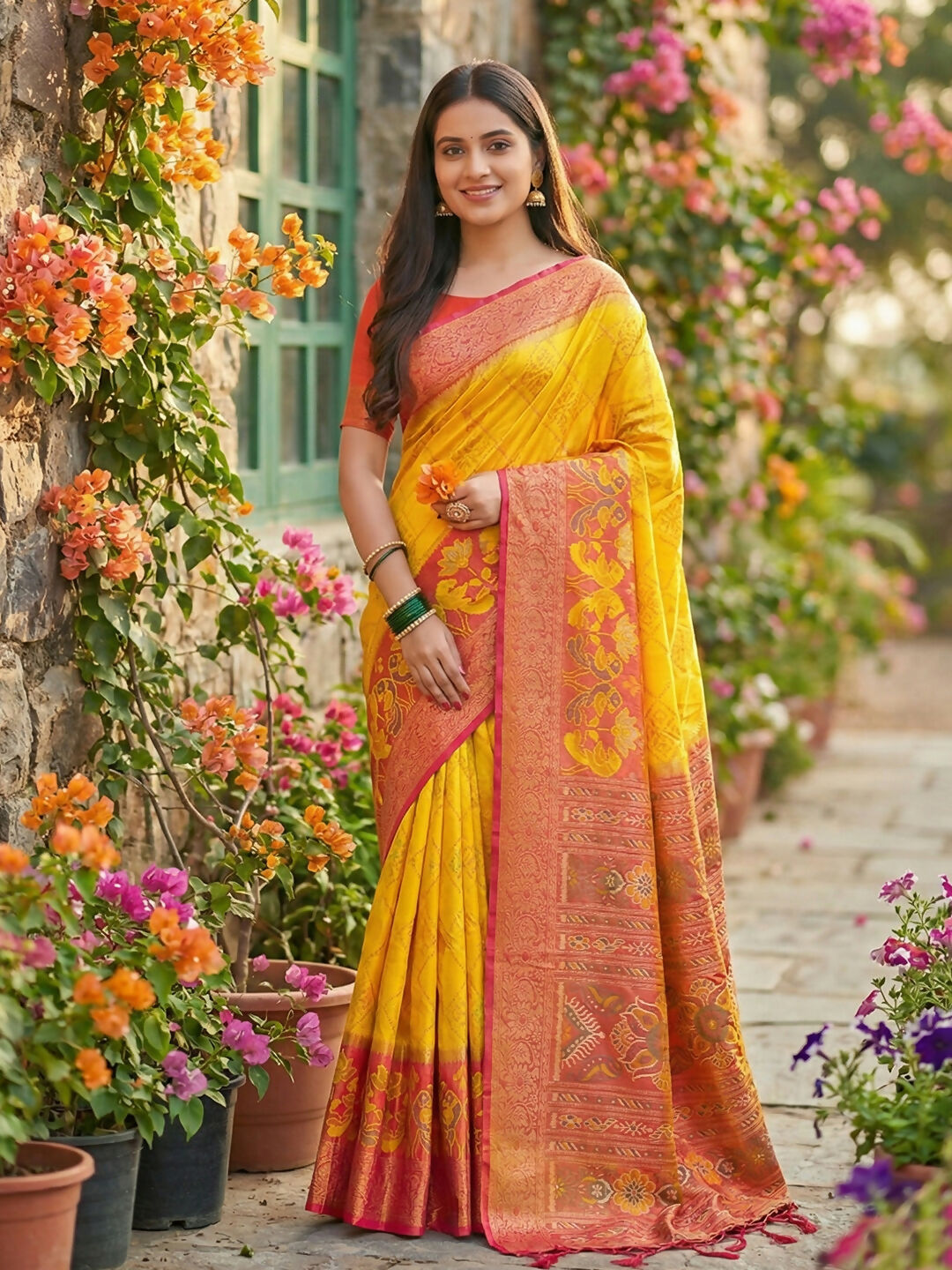 Shree Shyam Fashion Yellow Pochampally Silk Saree