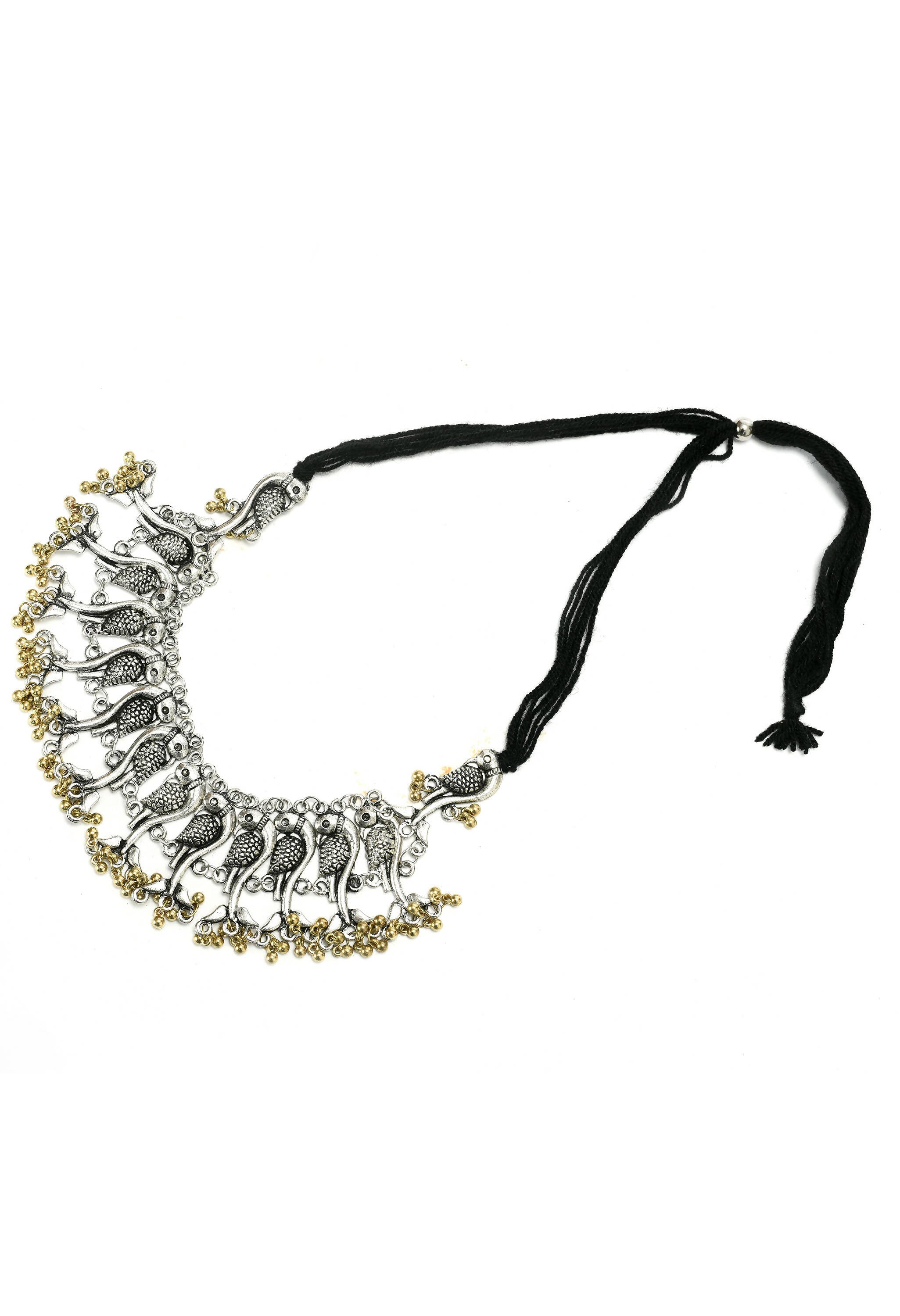 Mominos Fashion Johar Kamal Oxidised Silver-Plated Brass Finish Peacock Choker For Women (Silver/Golden)
