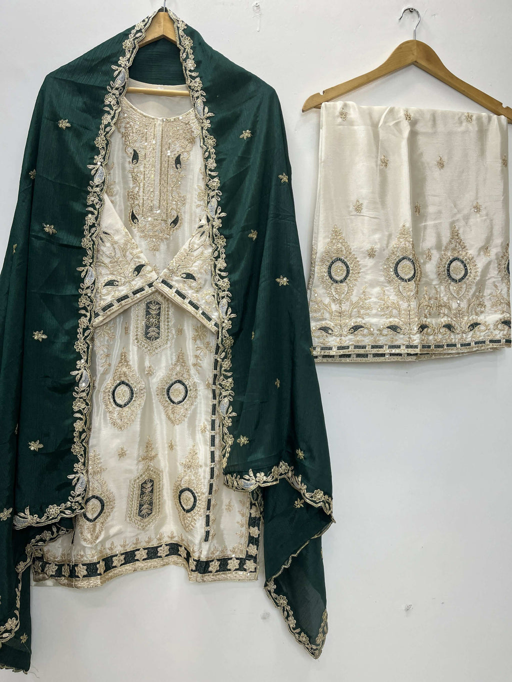 Teeya Creation Green Color Chinon Silk Party Wear Trending Palazzo Set