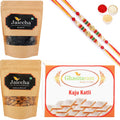 Ghasitaram Kaju Katli ,Blueberry and Almonds Pouch With 2 Pearl Beads Rakhis