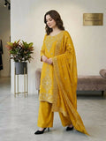 Teeya Creation Yellow Color Gimmychu Silk Embroidery Work Wedding Wear Salwar Suit
