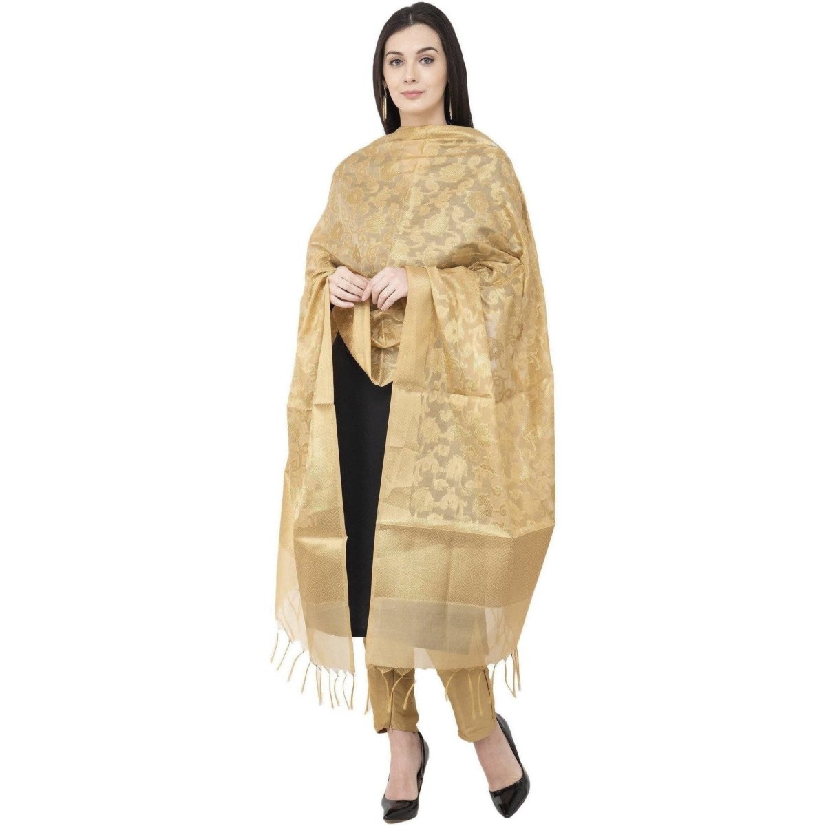 A R Silk VNS Jaal Fancy Dupatta Golden Color Dupatta or Chunni