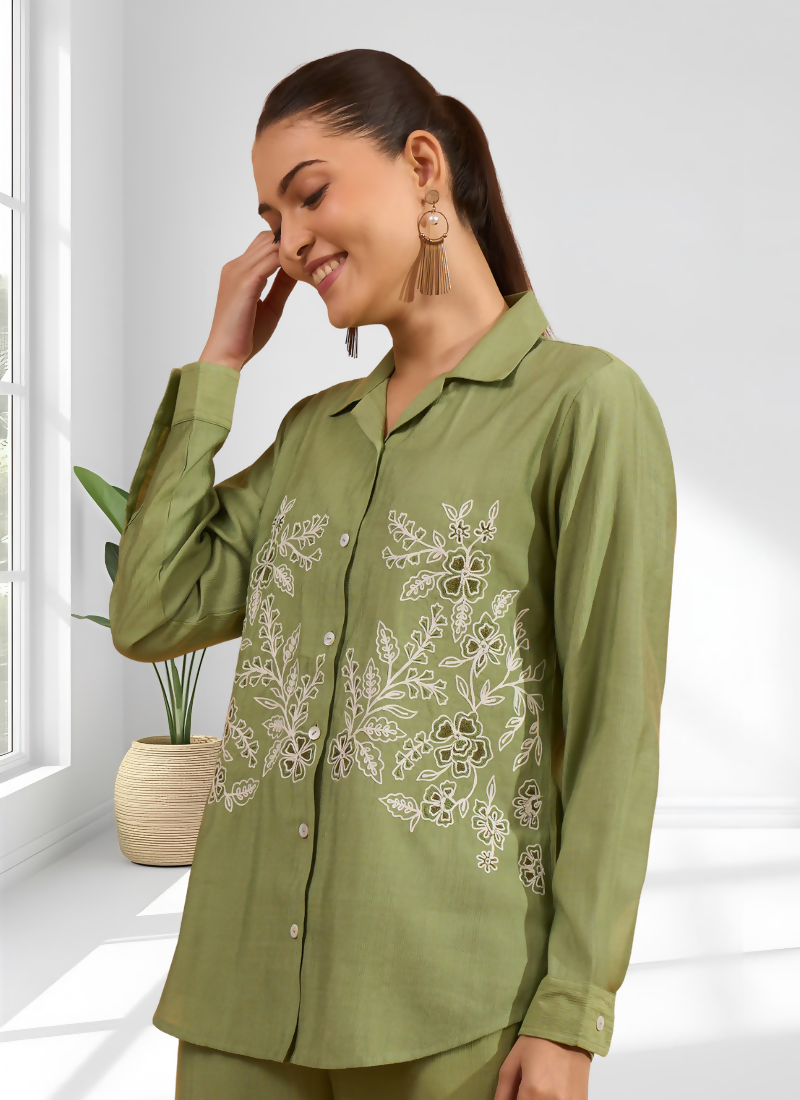 Joban Fashion Green Silk Embroidered Readymade Cord Set