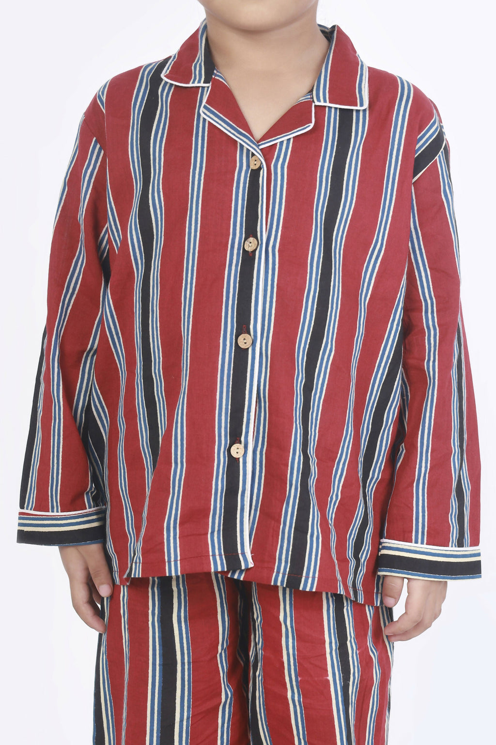 Breathables Kids Cotton Night Suit – Red Stripes Shirt & Pyjama Co-Ord Set For Boys & Girls